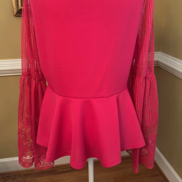 Hot Pink Top Lace Sleeves Top - Picture 4 of 6